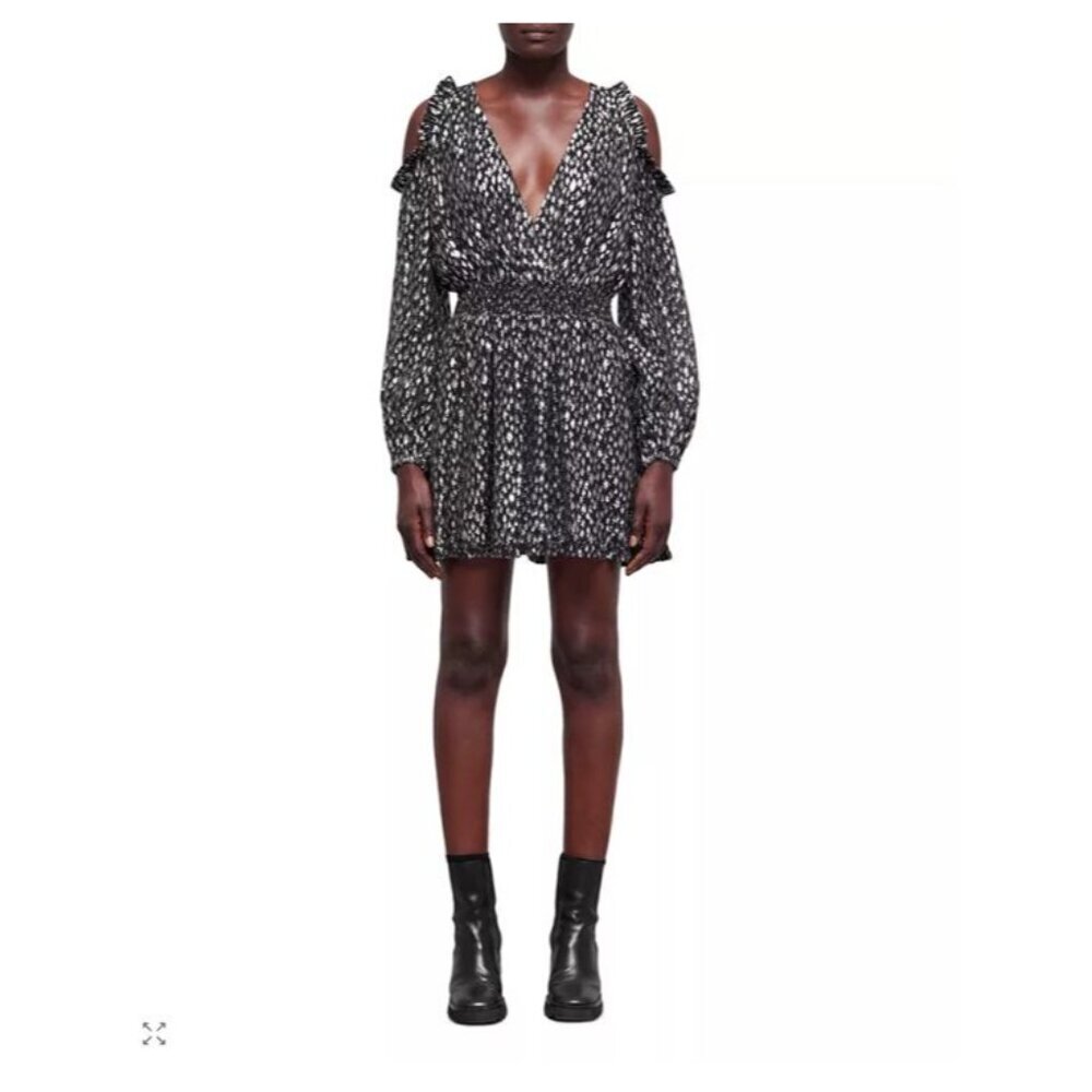 The Kooples Black & Silver Leopard-Print Cold-Shoulder Mini Dress & Buckle Belt - Picture 2 of 10